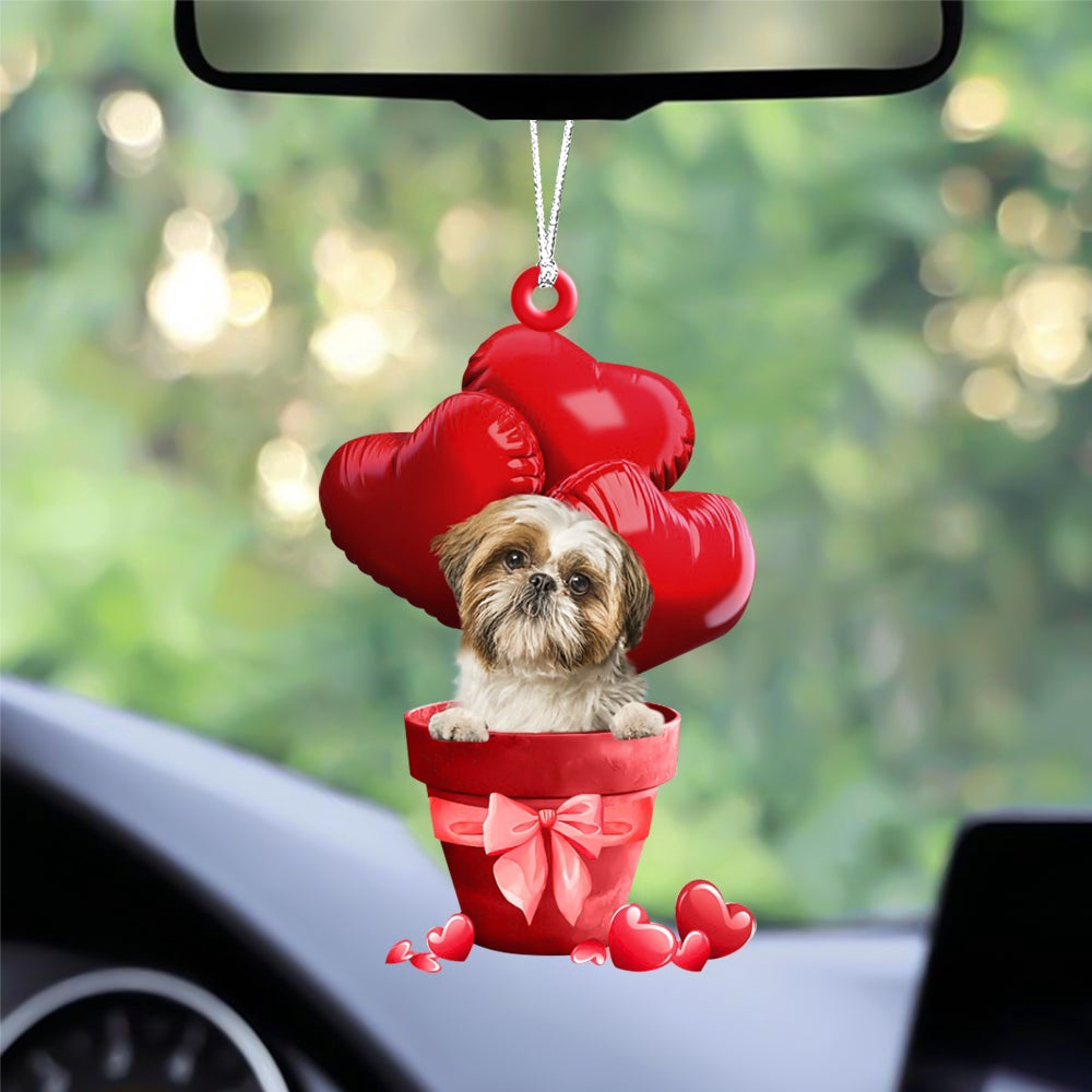 Shih Tzu Red Heart Balloon Ornament, Christmas Ornament, Dog Ornament, Xmas Dog Ornaments