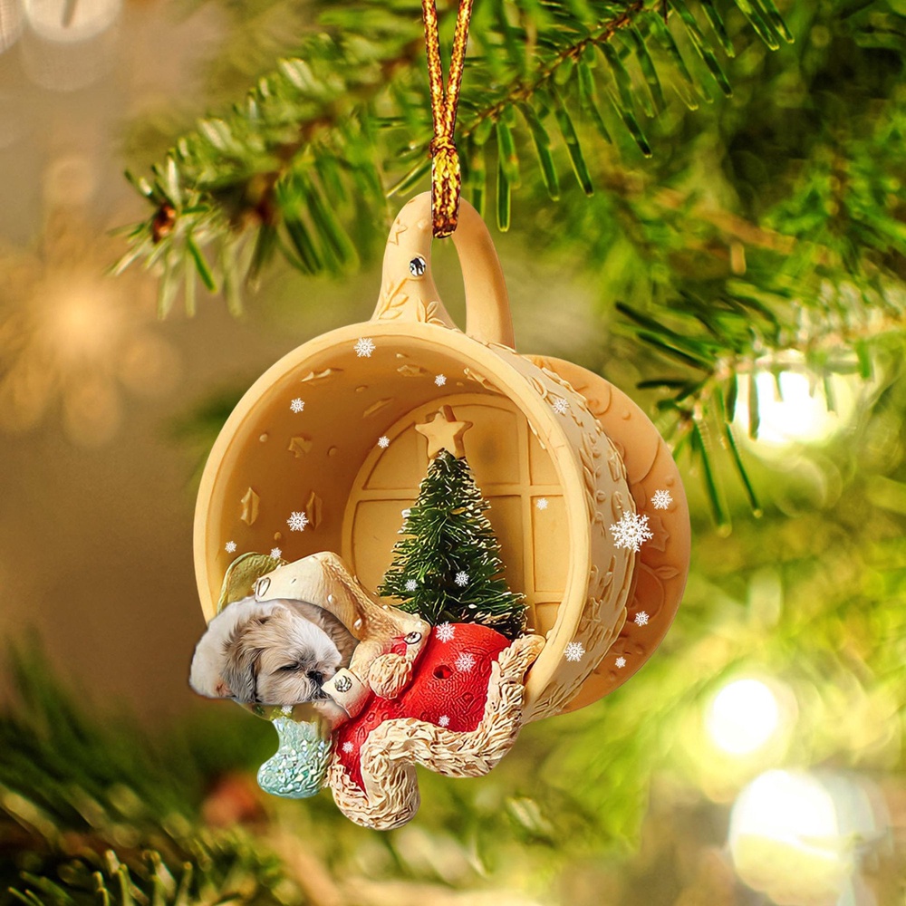 Shih Tzu Sleeping In A Cup Christmas Ornament, Christmas Ornament, Dog Ornament, Xmas Dog Ornaments