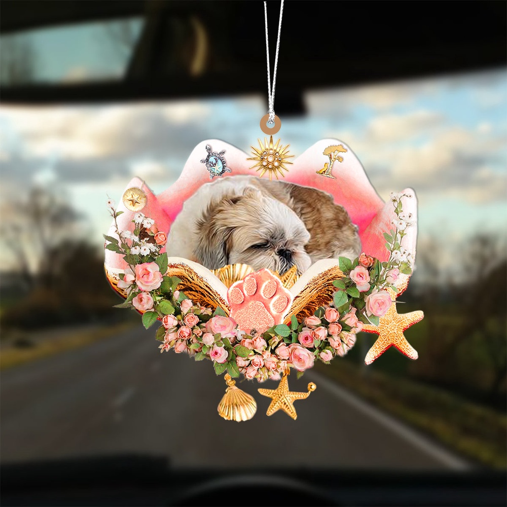 Shih Tzu Sleeping In The Seashell Ornament, Christmas Ornament, Dog Ornament, Xmas Dog Ornaments