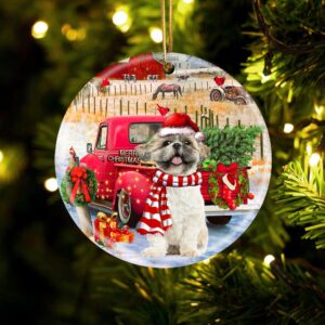 Shih Tzu With Red Truck Christmas Ornament,&hellip;