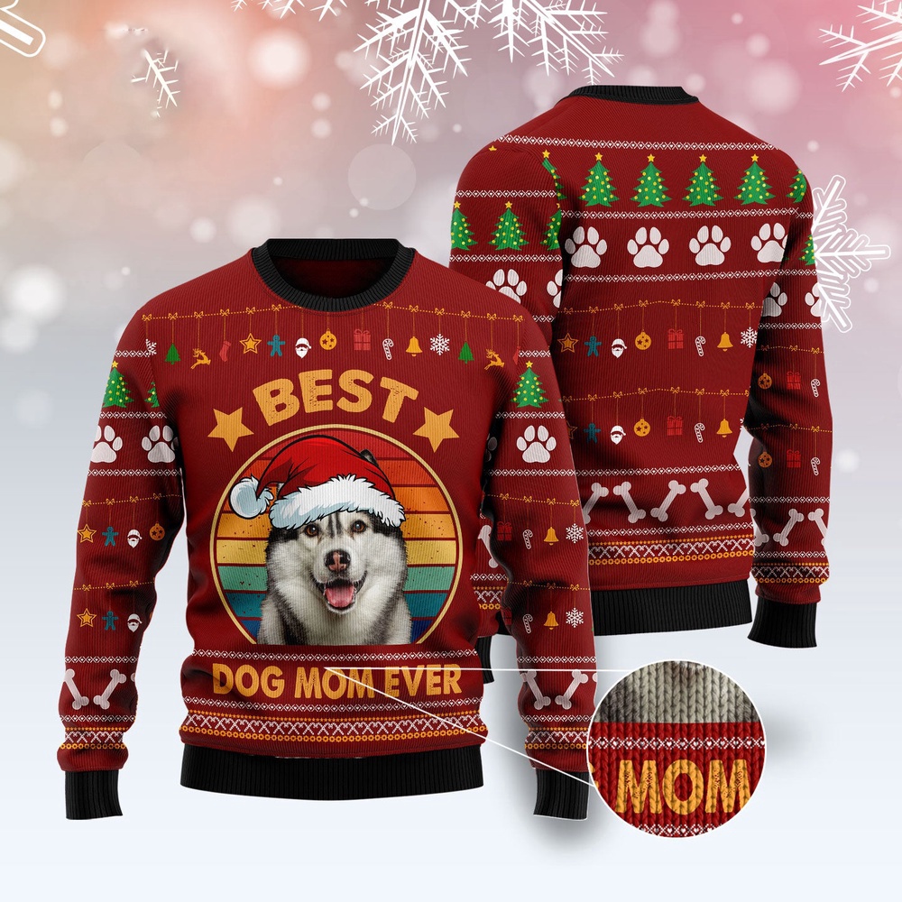 Siberian Husky Best Dog Mom Ever Ugly Christmas Sweater, Dog Ugly Christmas Sweater, Ugly Dog Sweaters