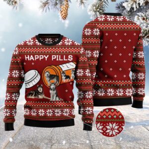 Siberian Husky Happy Pills Ugly Christmas Sweater,&hellip;