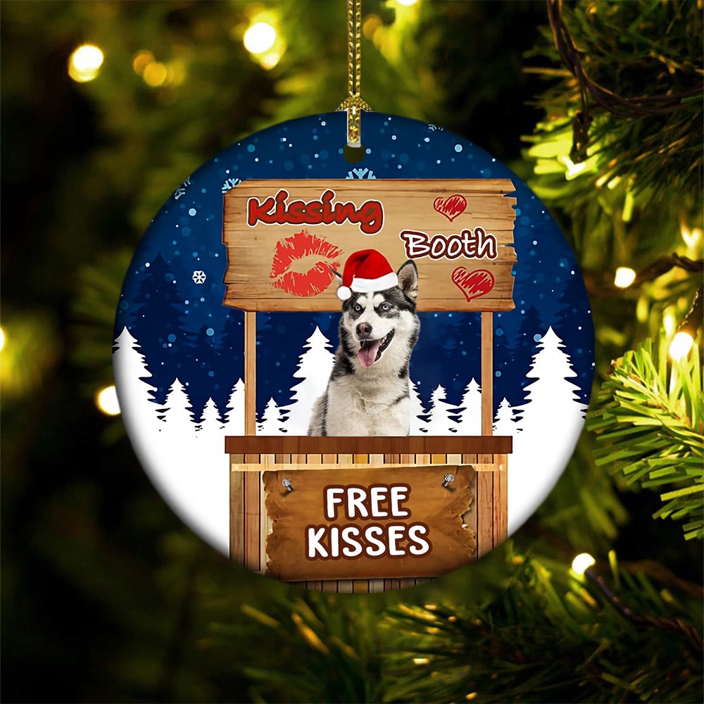 Siberian Husky Kissing Booth Christmas Ornament, Christmas Ornament, Dog Ornament, Xmas Dog Ornaments