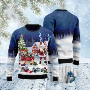 Siberian Husky Santa Sled Ugly Christmas Sweater,&hellip;