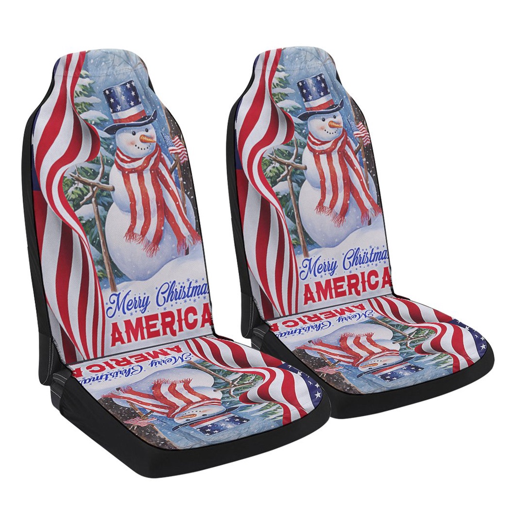 Snowman Merry Christmas American flag Seat Cover Cars, Christmas Car Seat Cover, Car Seat Cover