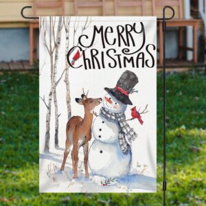 Snowy Snowman Deer Tree Merry Christmas Garden&hellip;