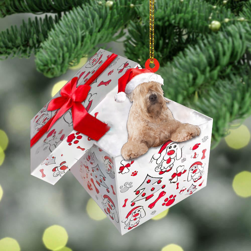 Soft-Coated-Wheaten-Terrier In Gift Box Christmas Ornament, Christmas Ornament, Dog Ornament, Xmas Dog Ornaments