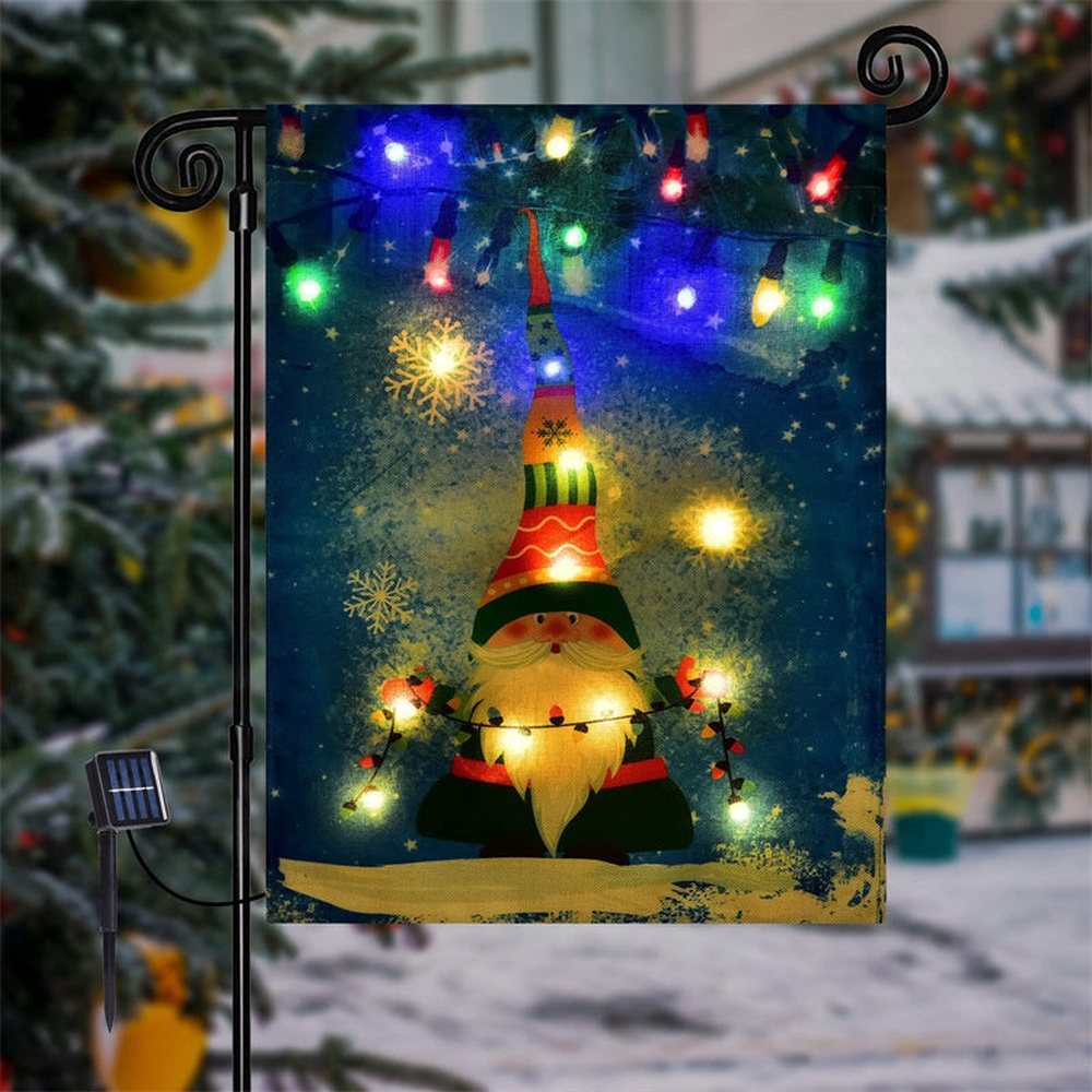 Solar Lighted Cute Elf Winter Christmas Garden FlagXmas, Garden Flags, Outdoor Xmas Flags, Christmas Flag Outdoor