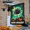 South Carolina with Palm Tree and Witch Flying Halloween Flag, Halloween Flag, Halloween Garden Flags, Halloween House Flags