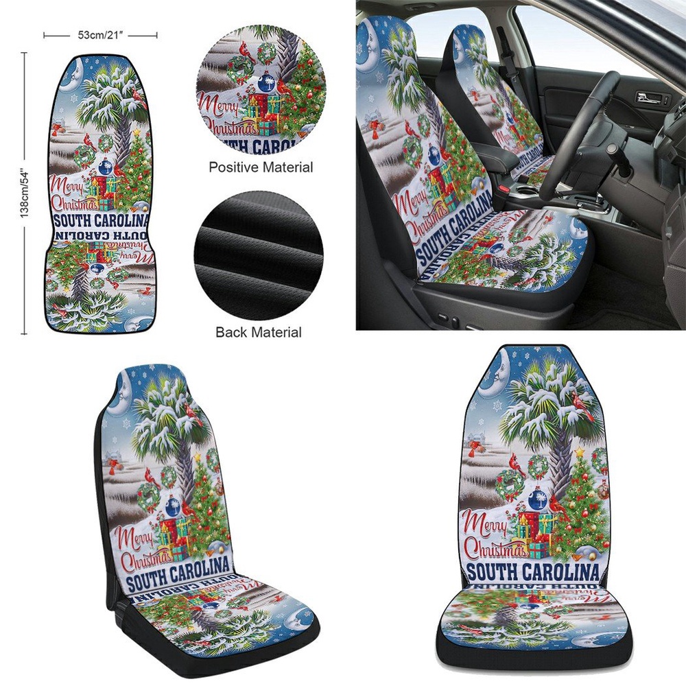 South Carolina Merry Christmas Palm Tree Cardinal Winter Christmas in South Carolina Seat Cover Cars, Christmas Car Seat Cover, Car Seat Cover