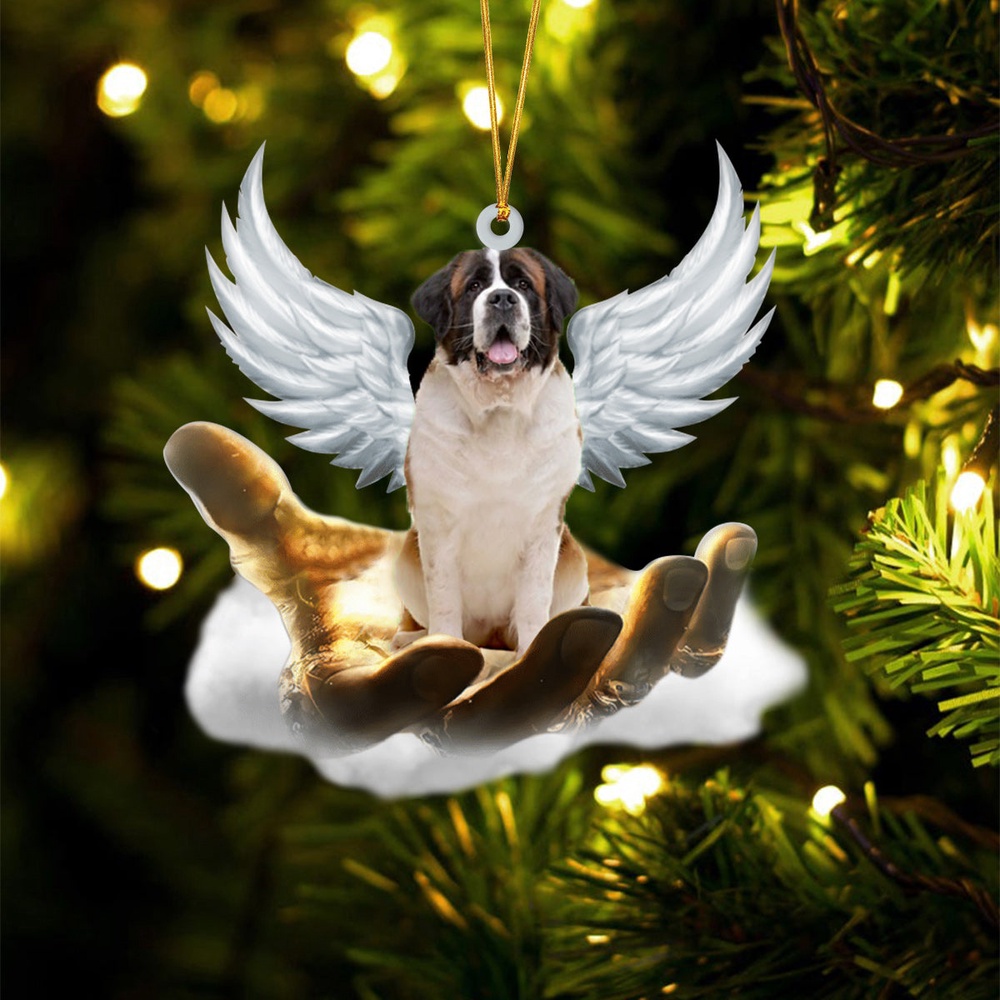 St Bernard On The Hands Of Jesus Ornament, Christmas Ornament, Dog Ornament, Xmas Dog Ornaments