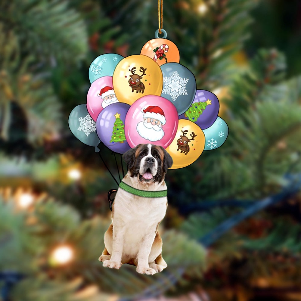 St Bernard With Balloons Christmas Ornament, Christmas Ornament, Dog Ornament, Xmas Dog Ornaments