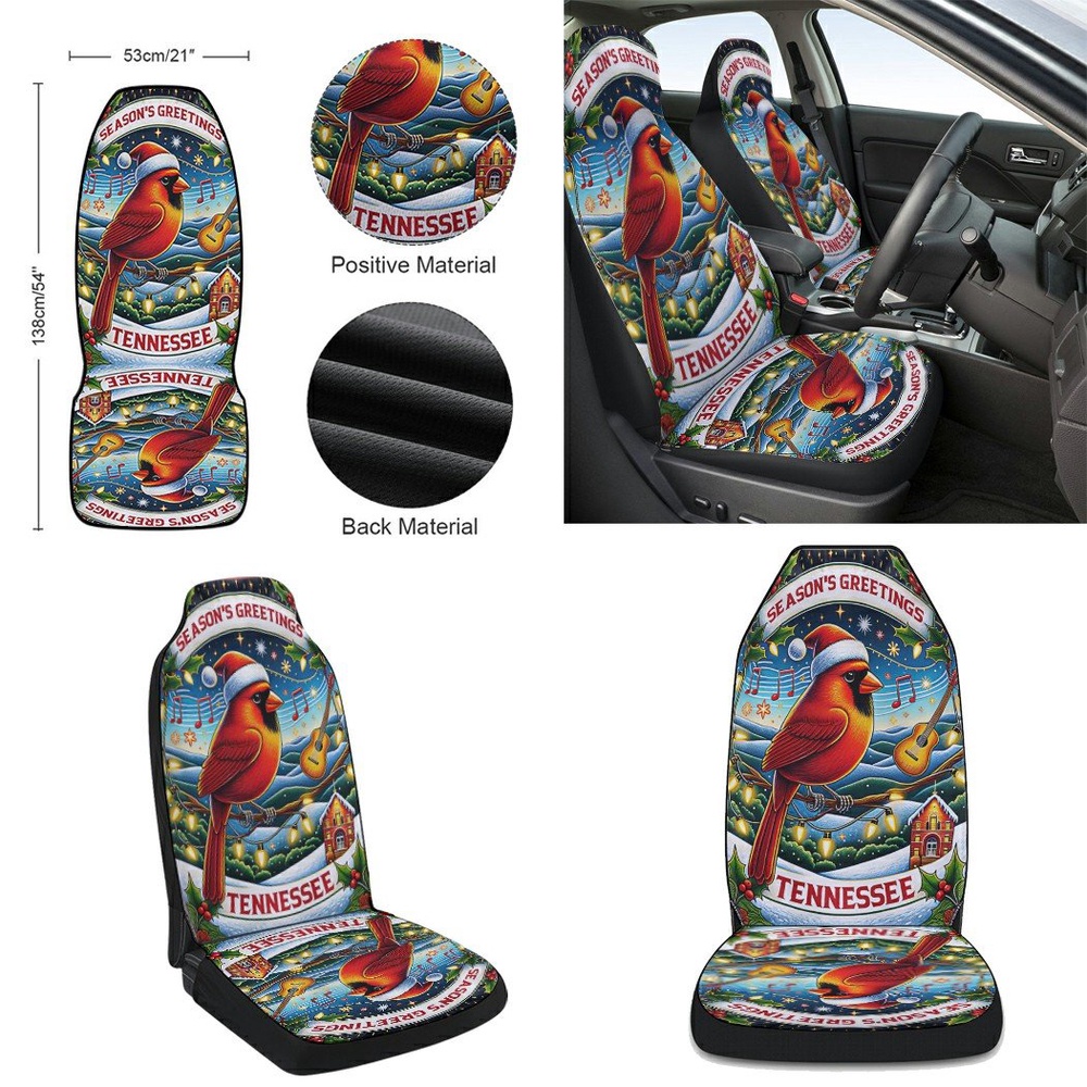 Tennessee Christmas Cardinal Season Greetings Merry Christmas Seat Cover Cars, Christmas Car Seat Cover, Car Seat Cover