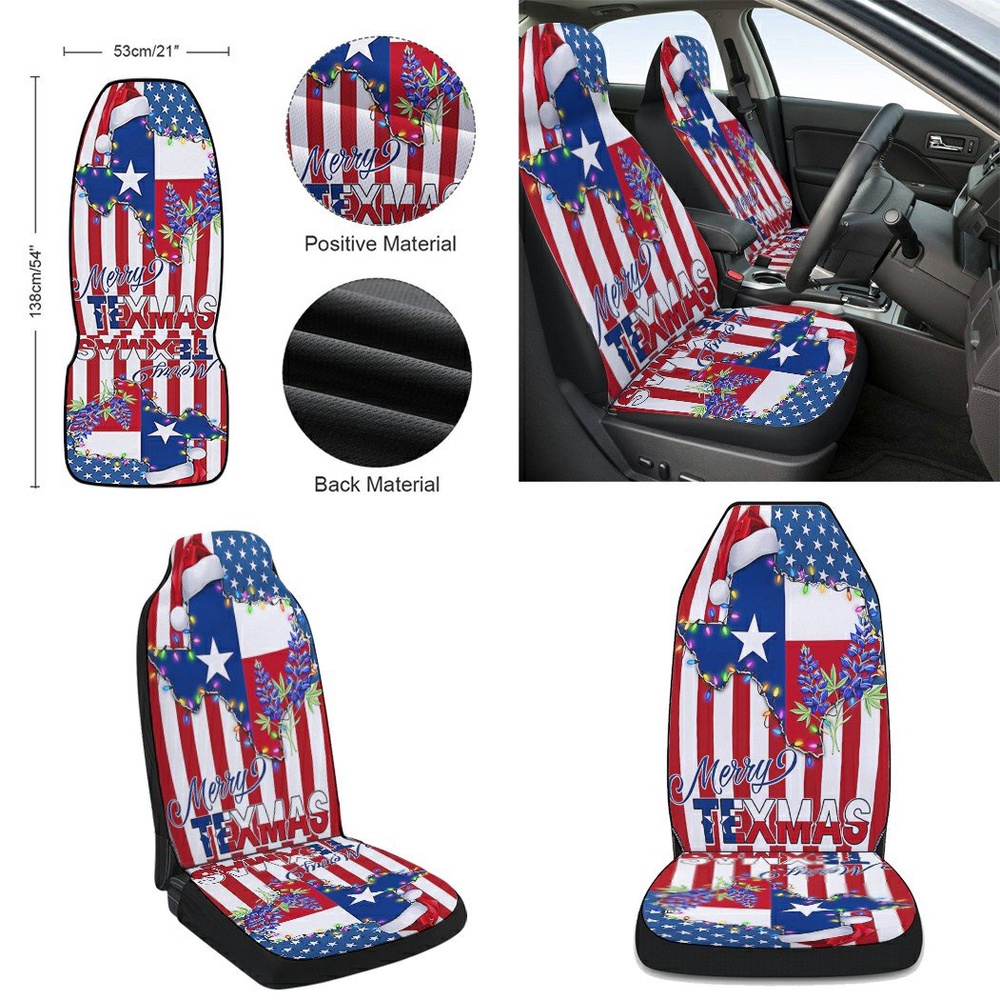 Texas Christmas State Merry Texmas Bluebonnet American flag Seat Cover Cars, Christmas Car Seat Cover, Car Seat Cover
