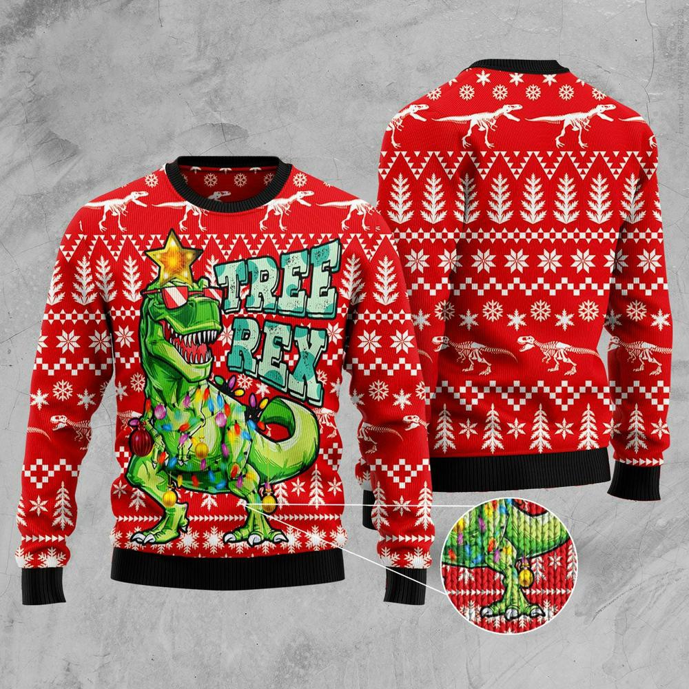 Tree Rex T-Rex Dinosaur Ugly Christmas Sweater, Xmas Tree Sweater, Christmas Sweater