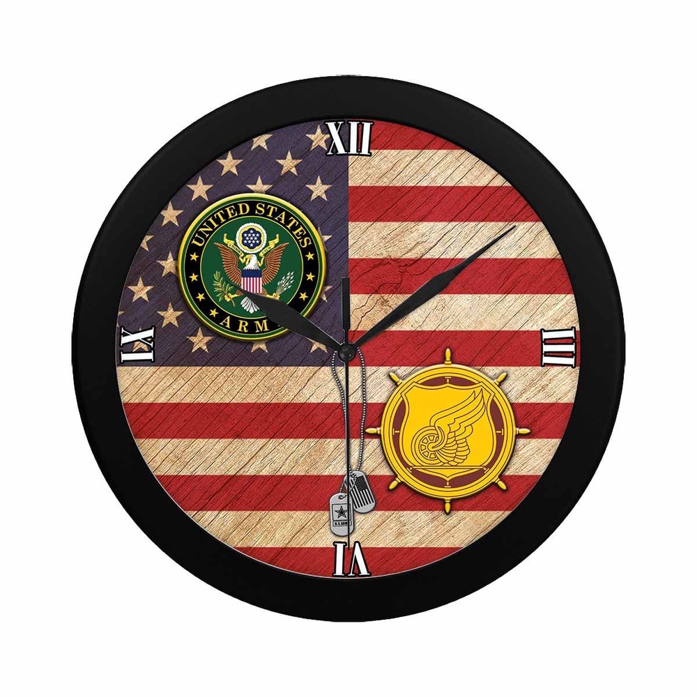 U.S. Army Transportation Corps Black Wall Clock, Military Clocks, 24 Hour Clocks