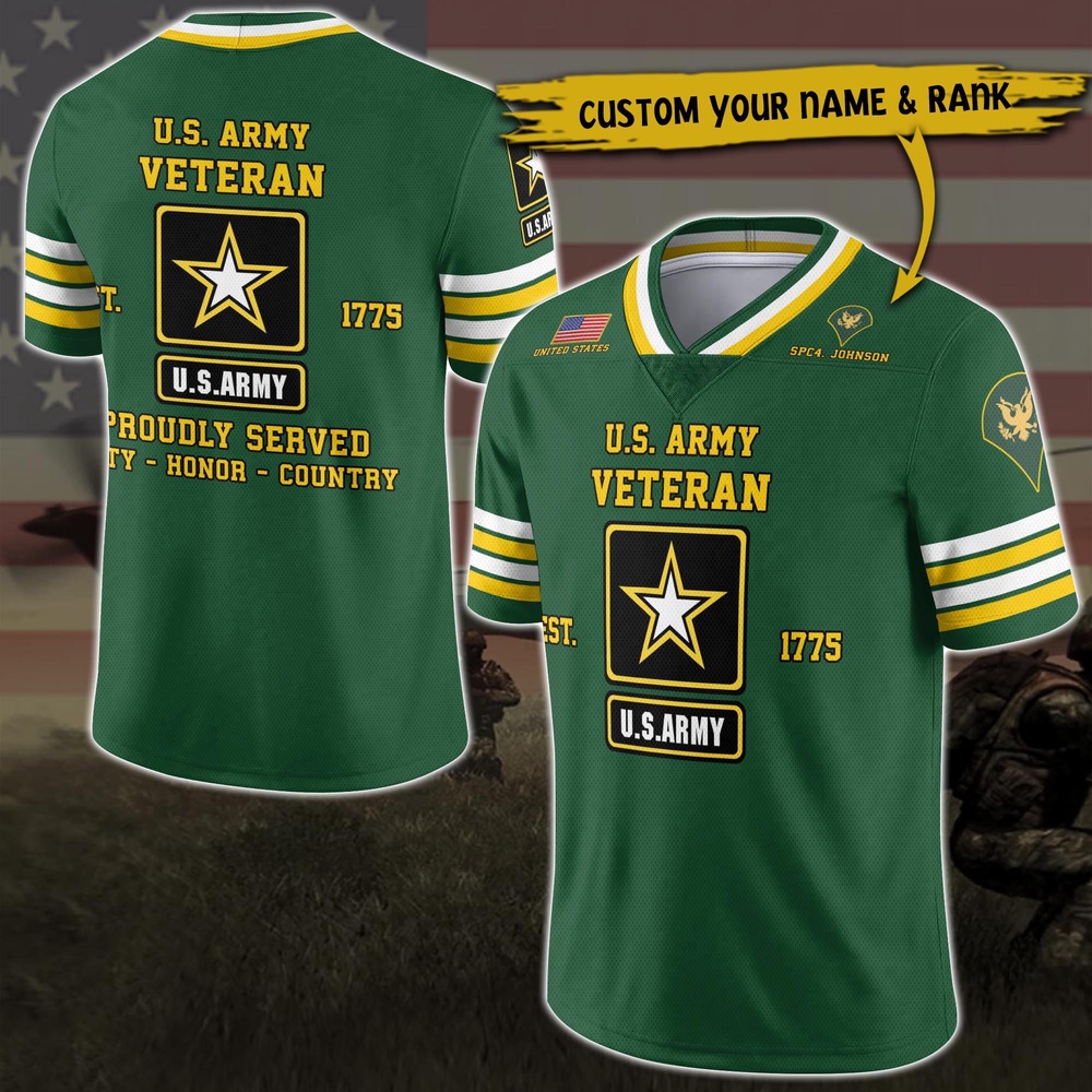 US Army Vneck Football Jersey Custom Your Name And Rank, Military Shirts , US Veteran Gifts, Military Jersey