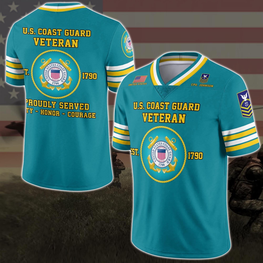 US Coast Guard Vneck Football Jersey Custom Your Name And Rank, Military Shirts , US Veteran Gifts, Military Jersey