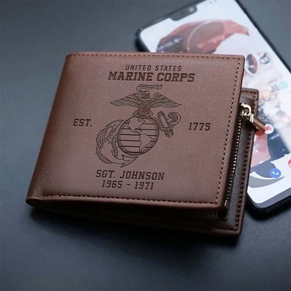 US Marine Corps Men Wallet Custom Your Name And Year, Military Men Wallet For Him, Veteran Wallet