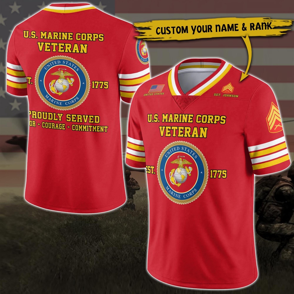 US Marine Corps Vneck Football Jersey Custom Your Name And Rank, Military Shirts , US Veteran Gifts, Military Jersey