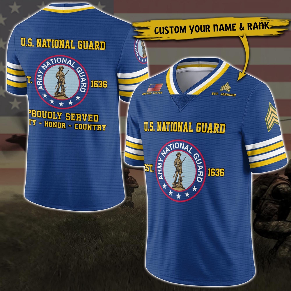 US National Guard Vneck Football Jersey Custom Your Name And Rank, Military Shirts , US Veteran Gifts, Military Jersey