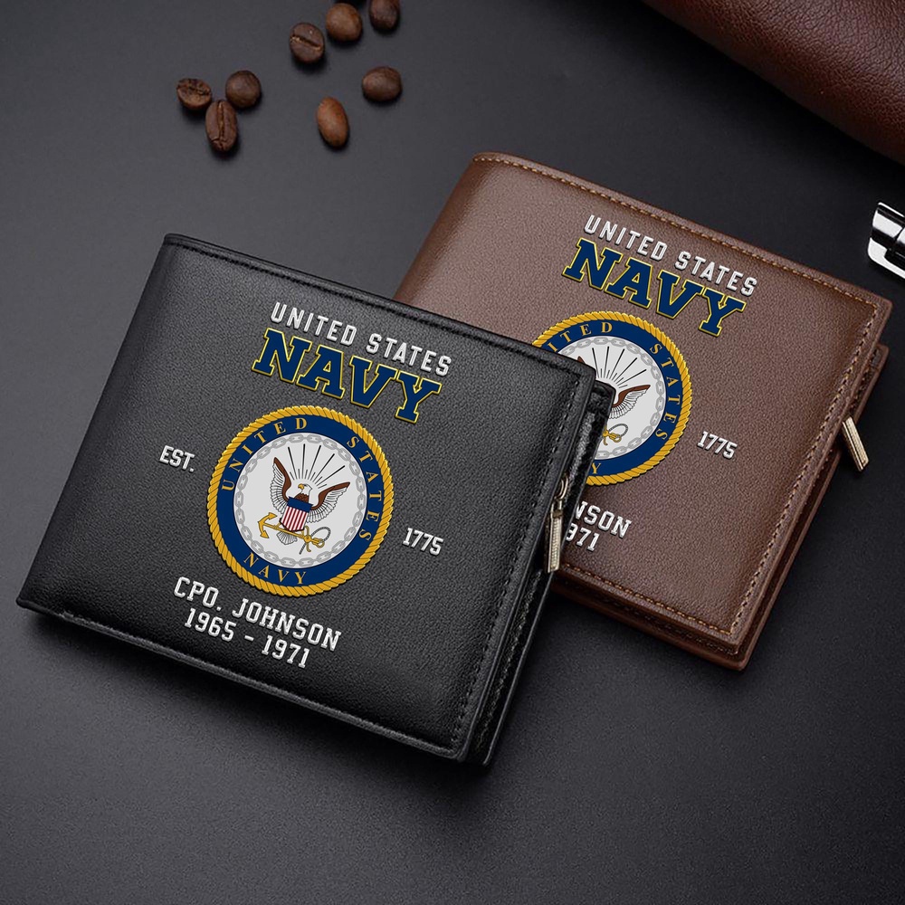 US Navy Military Men Wallet Custom Name And Year, US Military Men Wallet, Veteran Wallet US Navy Military Men Wallet Custom Name And Year, US Military Men Wallet, Veteran Wallet