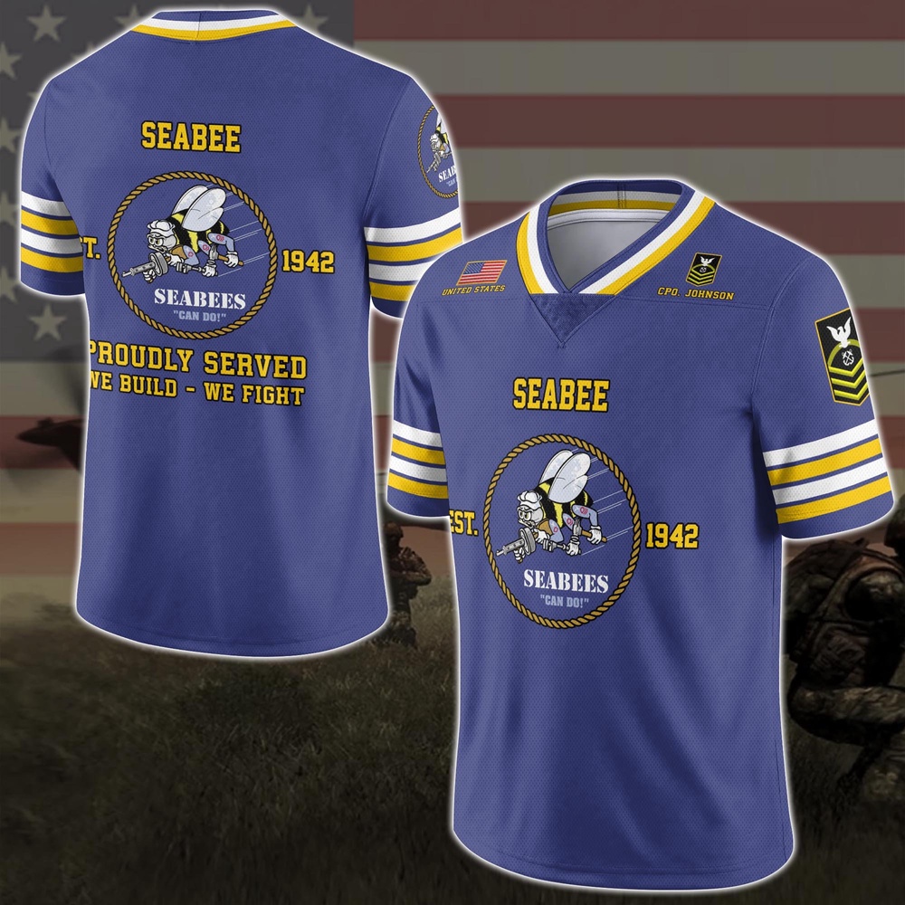 US Navy Seabee Vneck Football Jersey Custom Your Name And Rank, Military Shirts , US Veteran Gifts, Military Jersey