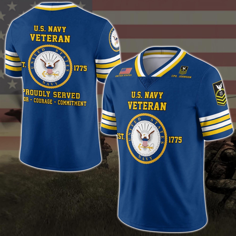 US Navy Vneck Football Jersey Custom Your Name And Rank, Military Shirts , US Veteran Gifts, Military Jersey
