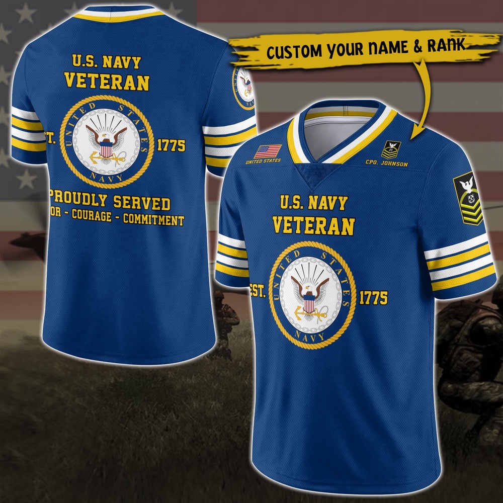 US Navy Vneck Football Jersey Custom Your Name And Rank, Military Shirts , US Veteran Gifts, Military Jersey