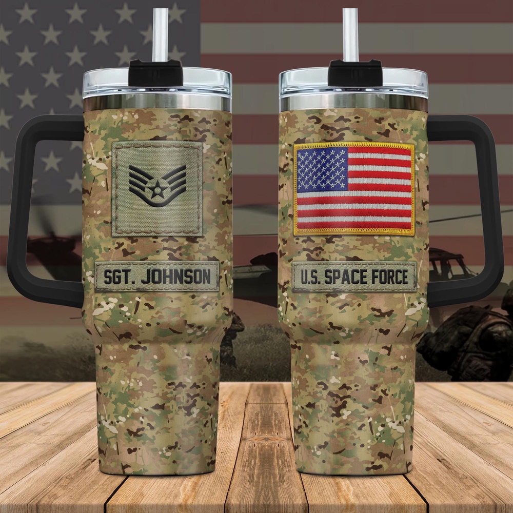 US Space Force Custom Name Rank Stanley Tumbler 40Oz, Camouflage Tumbler, Veteran Tumbler, Military Tumbler
