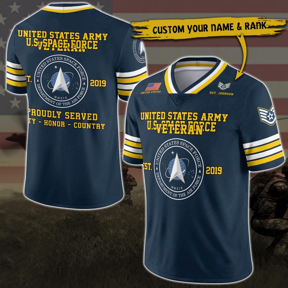US Space Force Vneck Football Jersey Custom Your Name And Rank, Military Shirts , US Veteran Gifts, Military Jersey
