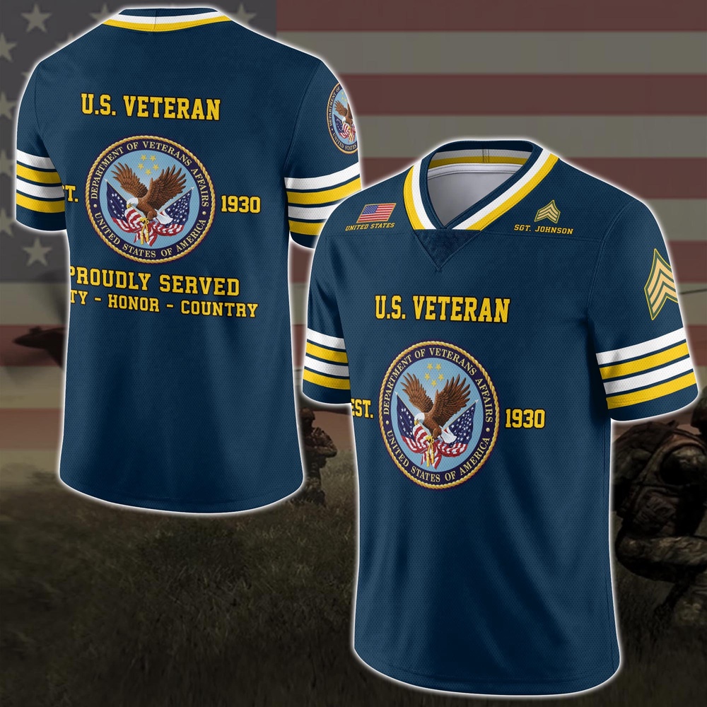 US Veteran Vneck Football Jersey Custom Your Name And Rank, Military Shirts , US Veteran Gifts, Military Jersey