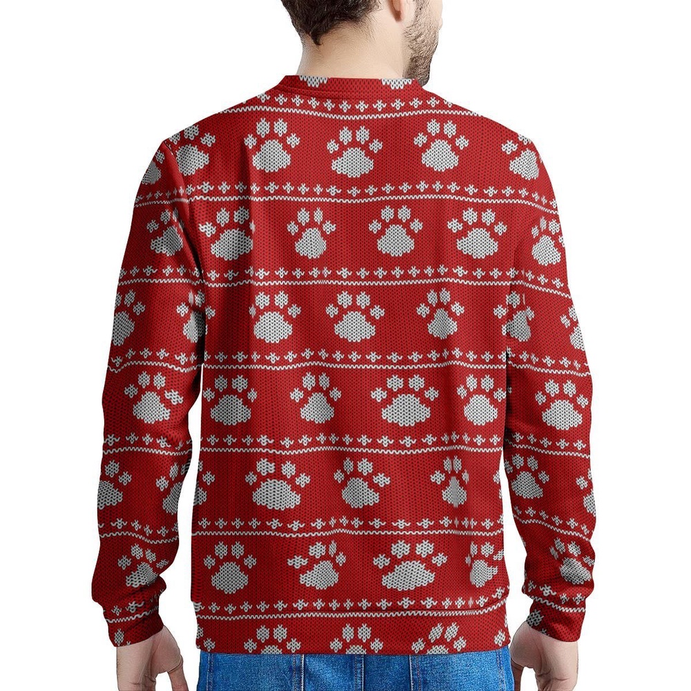 Ugly Christmas Paw Men’s Sweatshirt, Christmas Sweater, Ugly Sweater, Funny Xmas Sweaters
