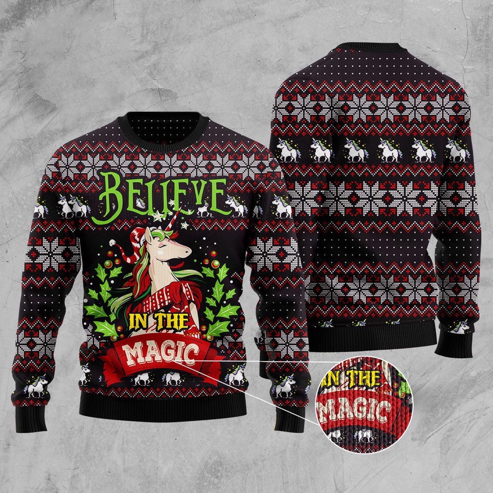 Unicorn Believe In The Magic Ugly Christmas Sweater, Christmas Sweater, Ugly Sweater, Funny Xmas Sweaters Unicorn Believe In The Magic Ugly Christmas Sweater, Christmas Sweater, Ugly Sweater, Funny Xmas Sweaters