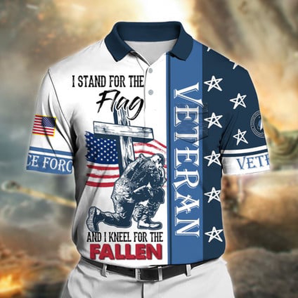 Veteran Polo Shirt, I Stand For The Flag And I Kneel For The Fallen US Space Force Veteran Polo Shirt