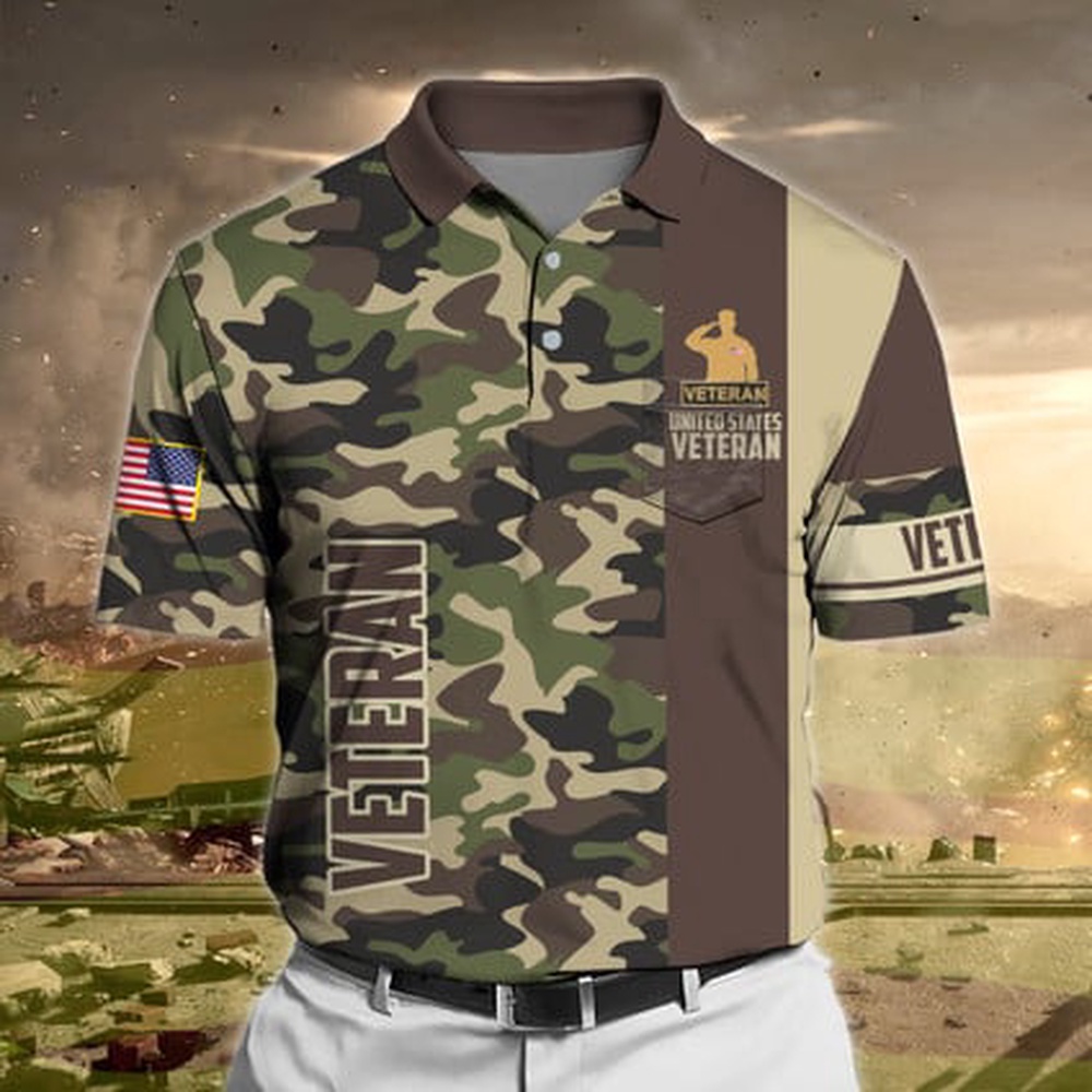 Veteran Polo Shirt, Premium Camo Soldier US Veteran Polo Shirt