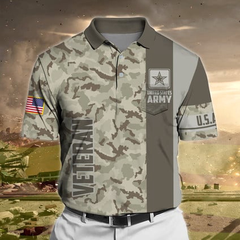 Veteran Polo Shirt, Us Army Veteran Polo Shirts, Premium Camo Soldier US Army Veterans Polo Shirts