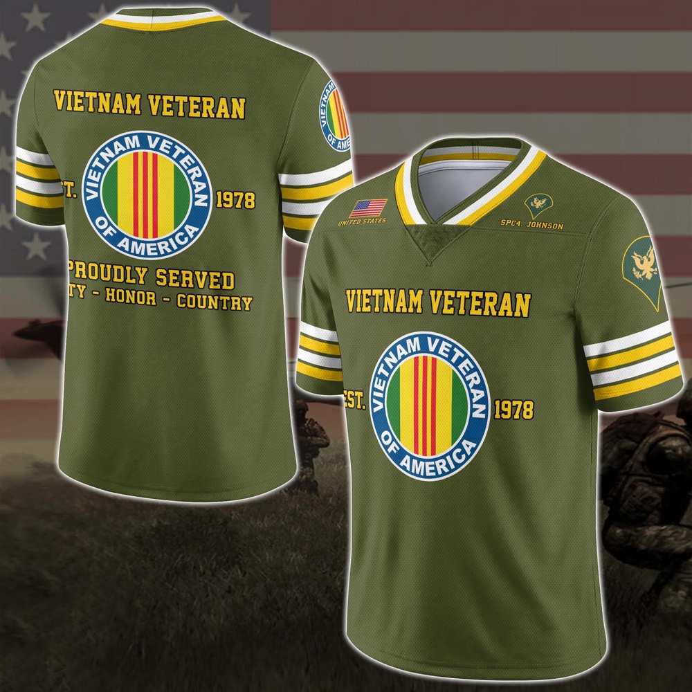 Vietnam Veteran Vneck Football Jersey Custom Your Name And Rank, Military Shirts , US Veteran Gifts, Military Jersey