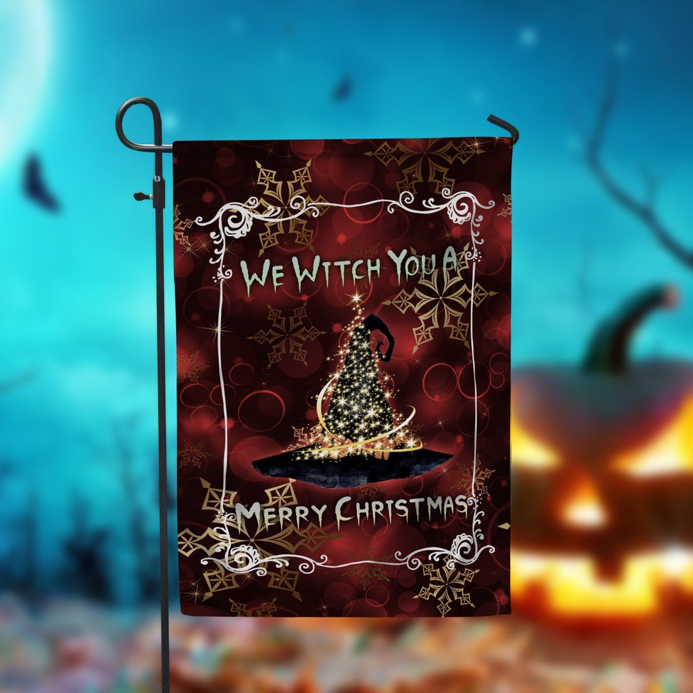 We Witch You A Merry Christmas Garden FlagXmas, Garden Flags, Outdoor Xmas Flags, Christmas Flag Outdoor
