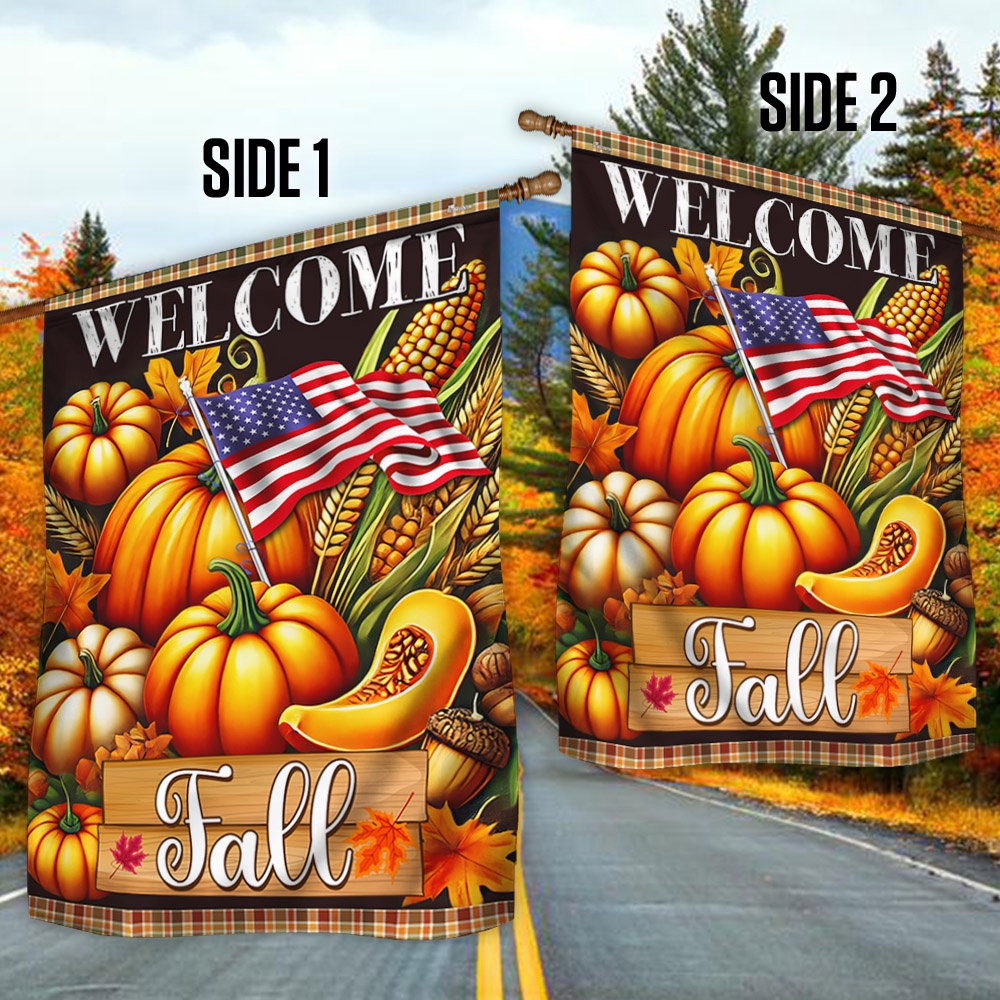 Welcome Fall Pumpkins Harvest Thanksgiving Flag, Halloween Flag, Halloween Garden Flags, Halloween House Flags