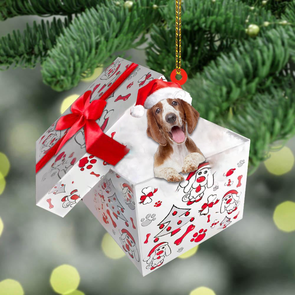 Welsh-Springer-Spaniel In Gift Box Christmas Ornament, Christmas Ornament, Dog Ornament, Xmas Dog Ornaments