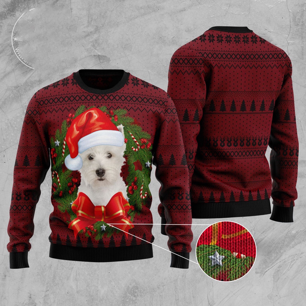 Welsh Highland Terrier Wreath Ugly Christmas Sweater, Christmas Sweater, Ugly Sweater, Funny Xmas Sweaters