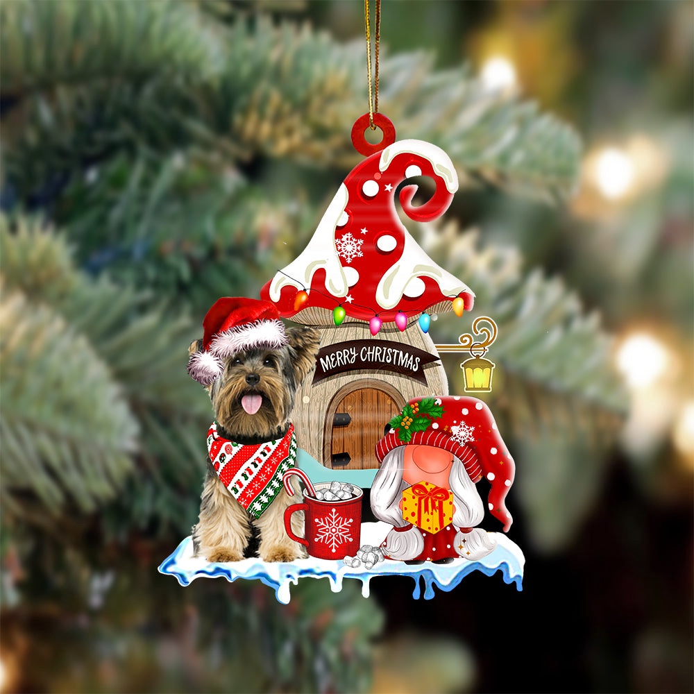 Yorkshire-Terrier With Mushroom House Christmas Ornament, Christmas Ornament, Dog Ornament, Xmas Dog Ornaments