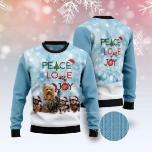 Yorkshire Terrier Peace Love Joy Ugly Sweater&hellip;