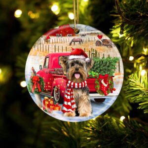 Yorkshire Terrier With Red Truck Christmas Ornament,&hellip;