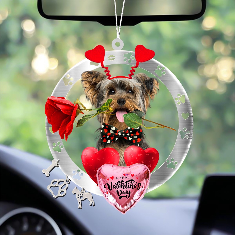 Yorkshire Terrier With Rose & Heart Balloon Ornament, Christmas Ornament, Dog Ornament, Xmas Dog Ornaments