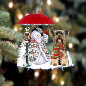 Yorkshire Terrier With Snowman Christmas Ornament, Christmas&hellip;