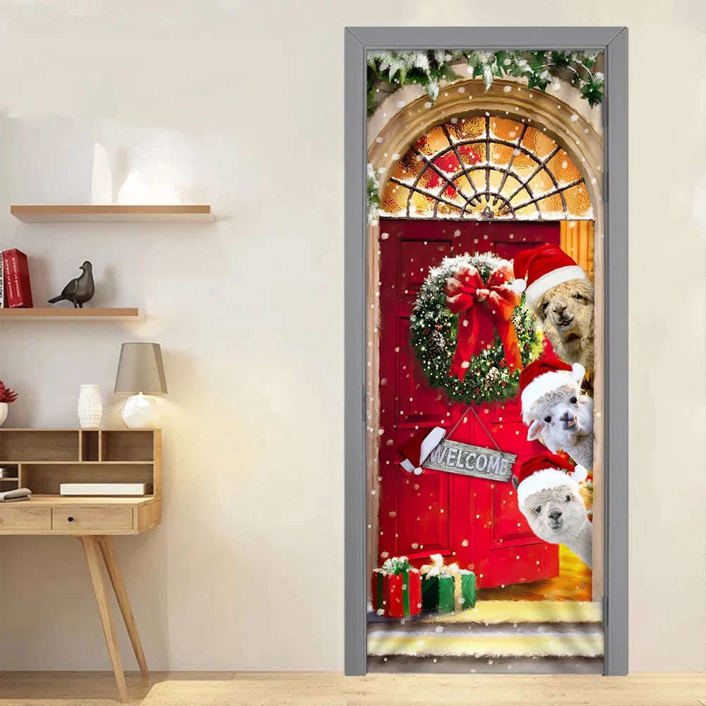 Alpaca Christmas Door Cover, Front Door Christmas Cover, Gift For Christmas, Christmas Gift