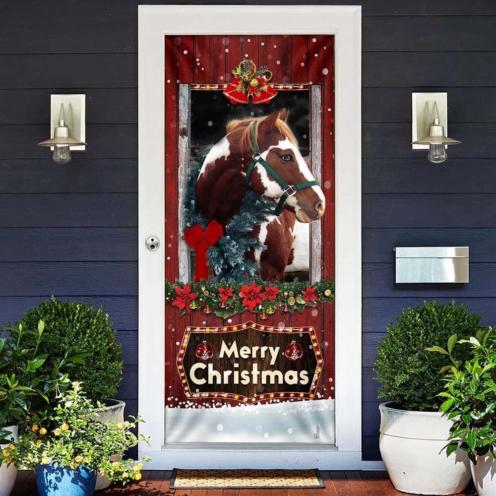 Beautiful Christmas Horse Door Cover, Christmas Horse Decor, Gift For Decor, Christmas Gift