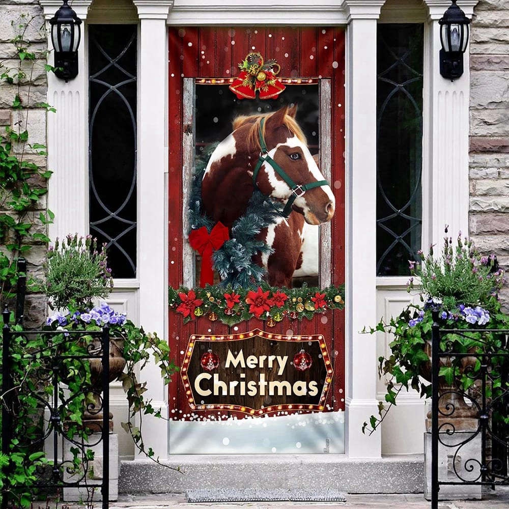 Beautiful Christmas Horse Door Cover, Christmas Horse Decor, Gift For Decor, Christmas Gift